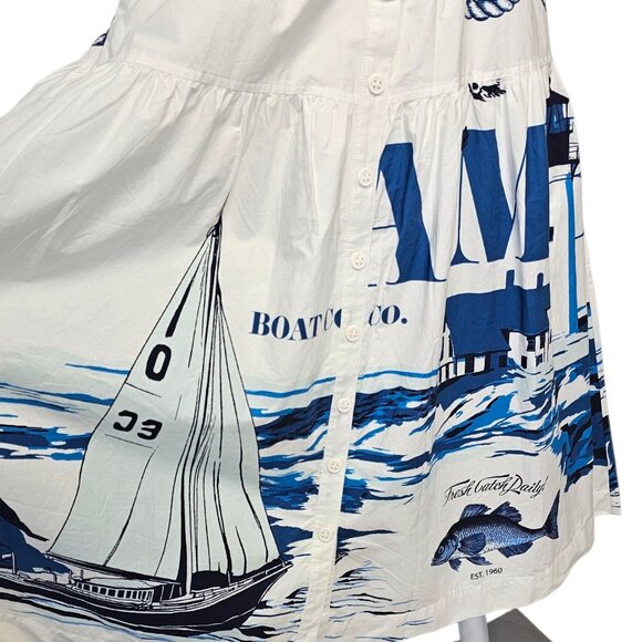 Anthropologie Maeve Sleeveless Midi Shirt Dress, Nautical, Smocked, Button, XS - Picture 3 of 10